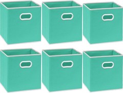 Versatile 11-Inch Foldable Fabric Storage Bins, 6-Pack in Turquoise for Home Use