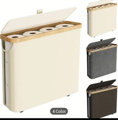 Foldable Bamboo Lid Waterproof Basket for Toilet Paper, 4 Colors, Holds 12 Rolls