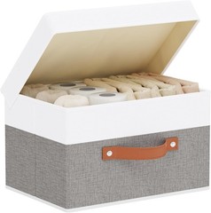 1 Pack, White and Grey,Fabric Storage Bin with Lids,Handles,13 x 9.1 x 7.9 Inch