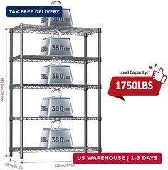 IZEUK 5-Tier Heavy Duty Metal Storage Shelving Unit (Black, 17.7″ D x 47.2″ W x
