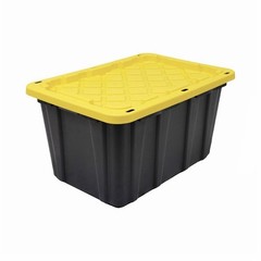 Plastic Stackable Storage Container with Lid, Black & Yellow, Rectangle
