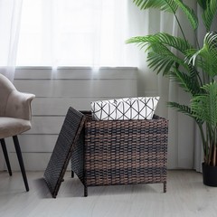 27GAL Patio Wicker Rattan Brown Table Garden Square Container Storage Flip Cover