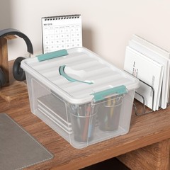 14 Quart Clear Storage Bins with Lid and Green Handle, Storage Latch Box/Bin …