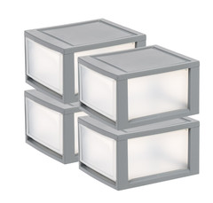 14 Quart Plastic Drawers 4 Pack Medium Stackable Modular Under Bed Storage