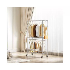 White 3 Tiers Heavy Duty Steel Rolling Clothes Rack with 2 Rods and Side Hooks,