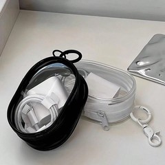 Mini Clear Zipper Storage Bag Keychain PVC Organizer Case for Earphones Chargers