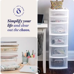 Homz Plastic 6 Clear Drawer Medium Home Storage Container Tower, White Frame