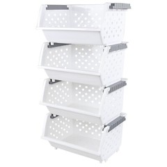 Cand Stackable Plastic Bins – 4 Packs White Large Plastic Stackable Storage Bins