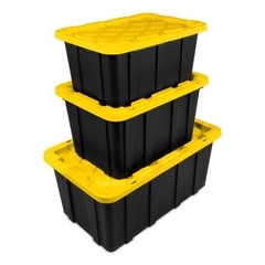 Sterilite 27 Gallon Industrial Stackable Storage Tote Lidded Containers, 8 Pack