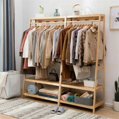 Wooden Clothes Rail Rack Garment Dress Hanging Display Stand Shoe Rack Storage