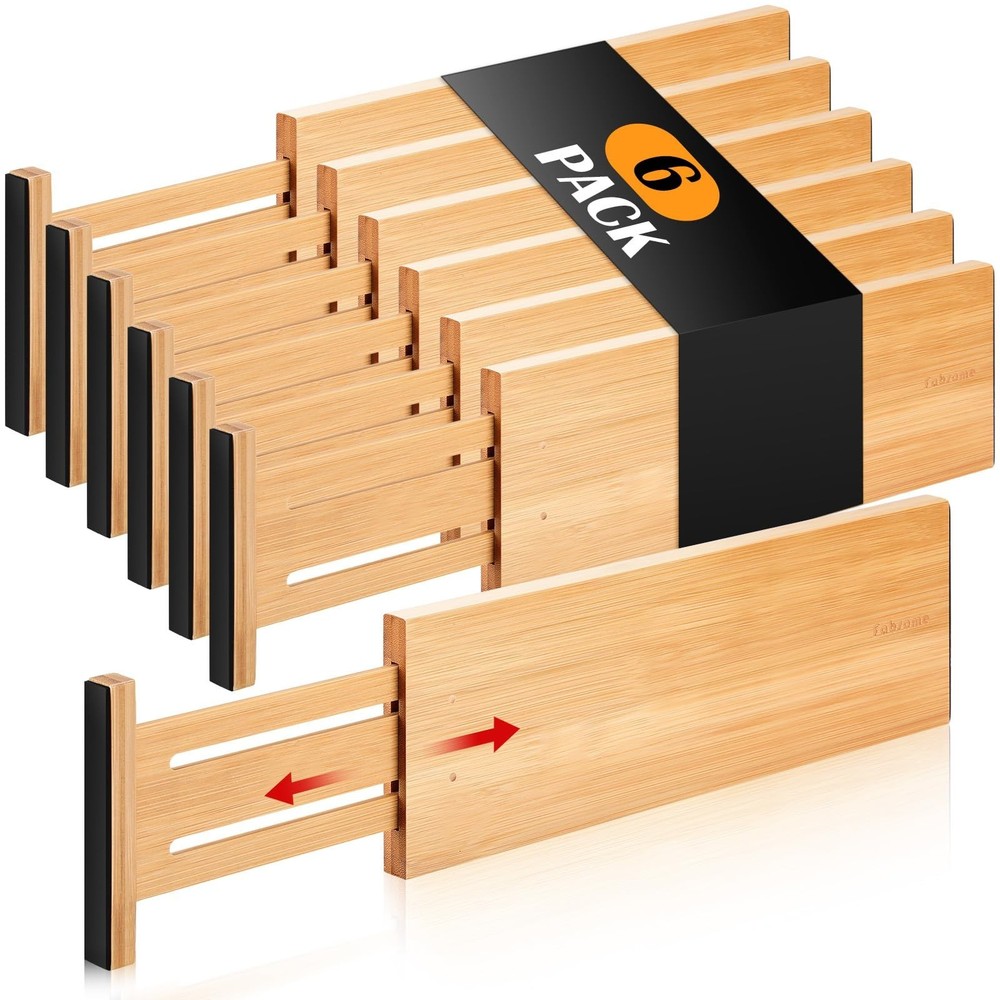 Adjustable Bamboo Drawer Dividers 6 Pack – 4.65” High Organizers for Clothing &