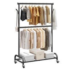 Uimoso Mobile Garment Rack with Hanging Rods, Side Hooks Clothes Storage Shelves