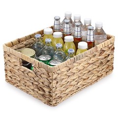 Natural Water Hyacinth Rectangular Storage Basket Organizer 15.9x12x7.1 Inch