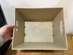 Vintage 2007 Home Solutions Small Stacking Bin Tan Plastic 13.5”x11”x9.25” Homz