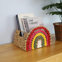 Natural Wicker Storage Basket with Handle – 9.1″ Rainbow Decor Accent