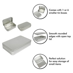 Large Silver Metal Rectangular Empty Tin Box Containers Storage Organization