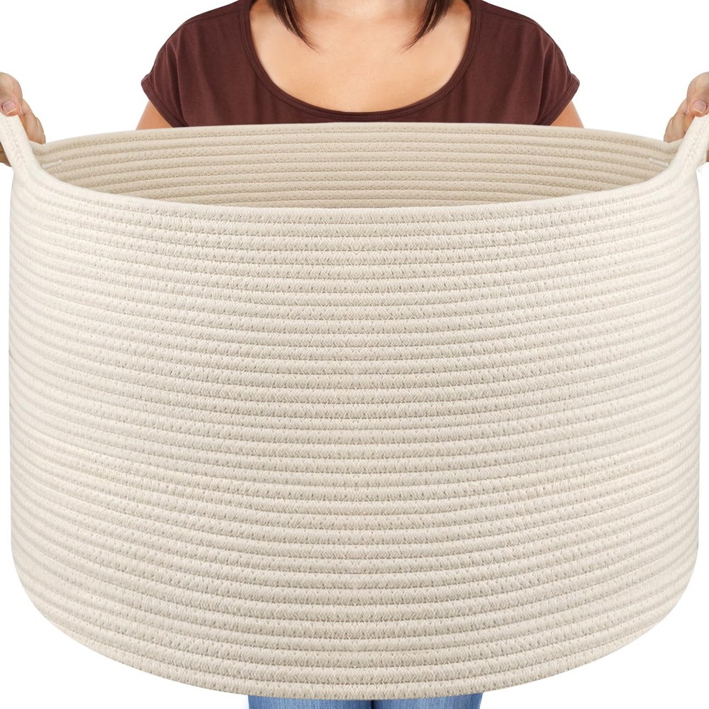 Extra Large Blanket Basket, Big Woven Cotton Rope Bin for Toys Towels, Pillow…