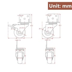 Furniture Casters Crib Rubber Wheel L Type 1 Inch Swivel 80Lbs Load 4 PCS