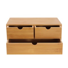 Bamboo Desk Organizer -Tabletop Mini Bamboo Desk Drawer Storage Box w/ 3 Drawers