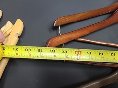 Lot – 9 Vintage Wooden & Plastic Suit Hangers – Dark Cherry & Maple Tones