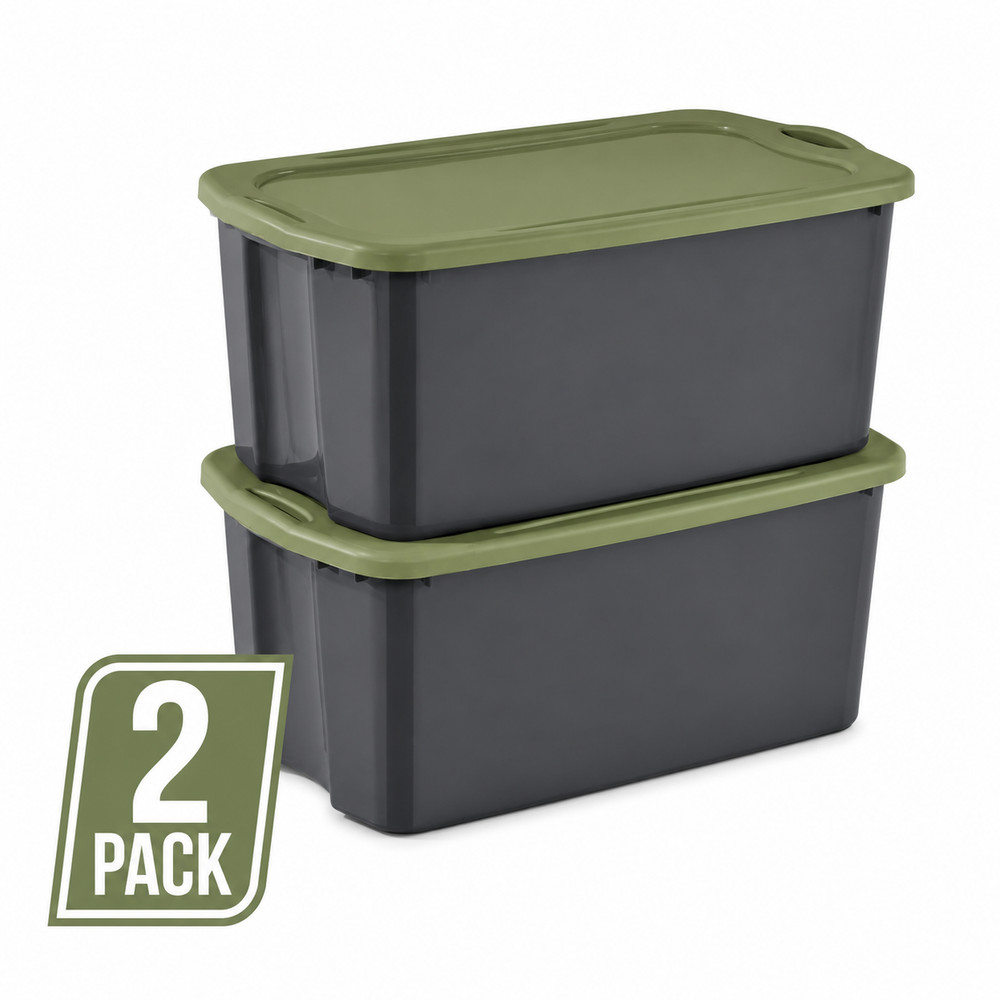 Sterilite 30 Gallon EZ Carry Clear Plastic Storage Bin Set of 2 Gray Green