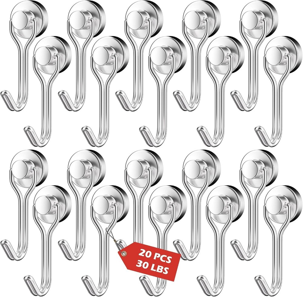 20Pack Magnetic Hooks 30Lbs+ Swivel Swing Magnet Hooks Heavy Duty Strong Magnets