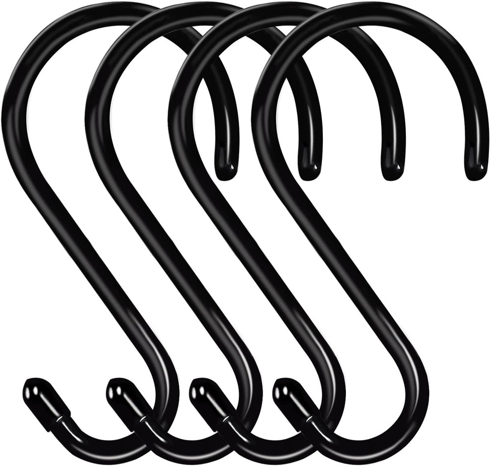 6 Inch Heavy Duty Vinyl Coated S Hooks Black for Plants, Kitchen, Closet – 4 Pac