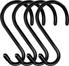 6 Inch Heavy Duty Vinyl Coated S Hooks Black for Plants, Kitchen, Closet – 4 Pac