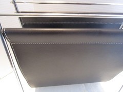 Vintage MAGAZINE RACK SLING DESIGN Faux Leather Atomic feet 17.75” T 1990s