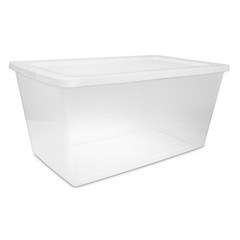 90 Quart Large Storage, Clear Plastic Storage Container with Snap-On Lid, White