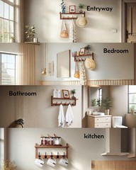 17 Inch Wooden Coat Rack Wall Mount Shelf 5 Metal Hooks Hanging Retro Walnut