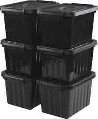 6-Pack Black 6 Quart Plastic Storage Bins with Latching Handles