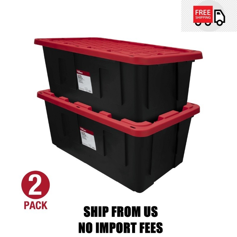 (Pack of 2) Hyper Tough 40 Gallon Extra Large Storage Bin with Snap Lid, Black a