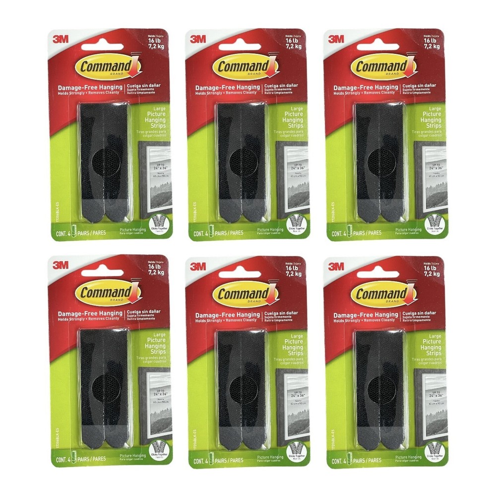 Lot 6 Packs 3M Command Large Damage Free Picture Hanging Strips (24 Pairs Total)