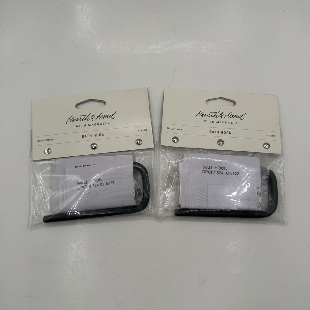 Hearth & and Hand with Magnolia Black Bath Towel Robe Hook Set of 2 – NEW 2019