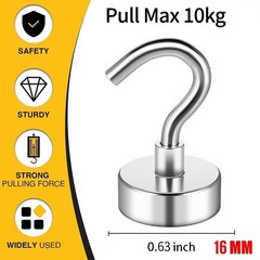 6 Pack 110 Lbs Magnetic Hooks Heavy Duty, Neodymium Magnet Hooks, Strong Black M