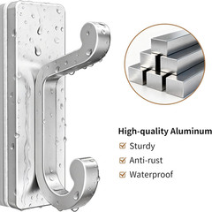 Silver Self Adhesive Hooks – Stick on Hanger, Hold 13Lbs, 4 Pack.