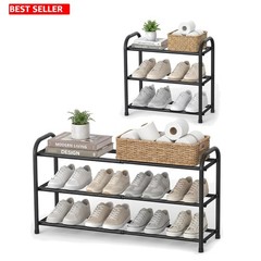 Glossy Black Adjustable Shoe Rack – 3-Tier Expandable Organizer for Entryways