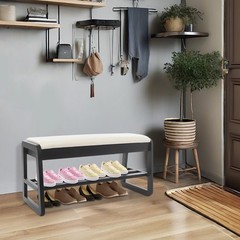 Shoe Storage Bench With Drawer And Shelf For Entryway Black 80cm Faux Leather