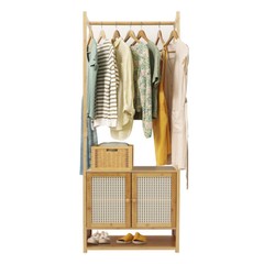Large Bamboo Garment Rack Coat Storage Shelves Clothes Rail+ Pant Rack + Cabinet
