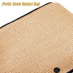 Women Boho Woven Handbag Beach Tote Straw & PU Leather Bag Rattan Shoulder Lady