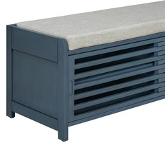 16.5 In. H X 43.3 In. W Navy Blue MDF Shoe Storage Bench with Light Gray Cushion