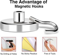 4 Pack Heavy Duty Magnetic Hooks 170LBS Neodymium No Drill Kitchen Refrigerator