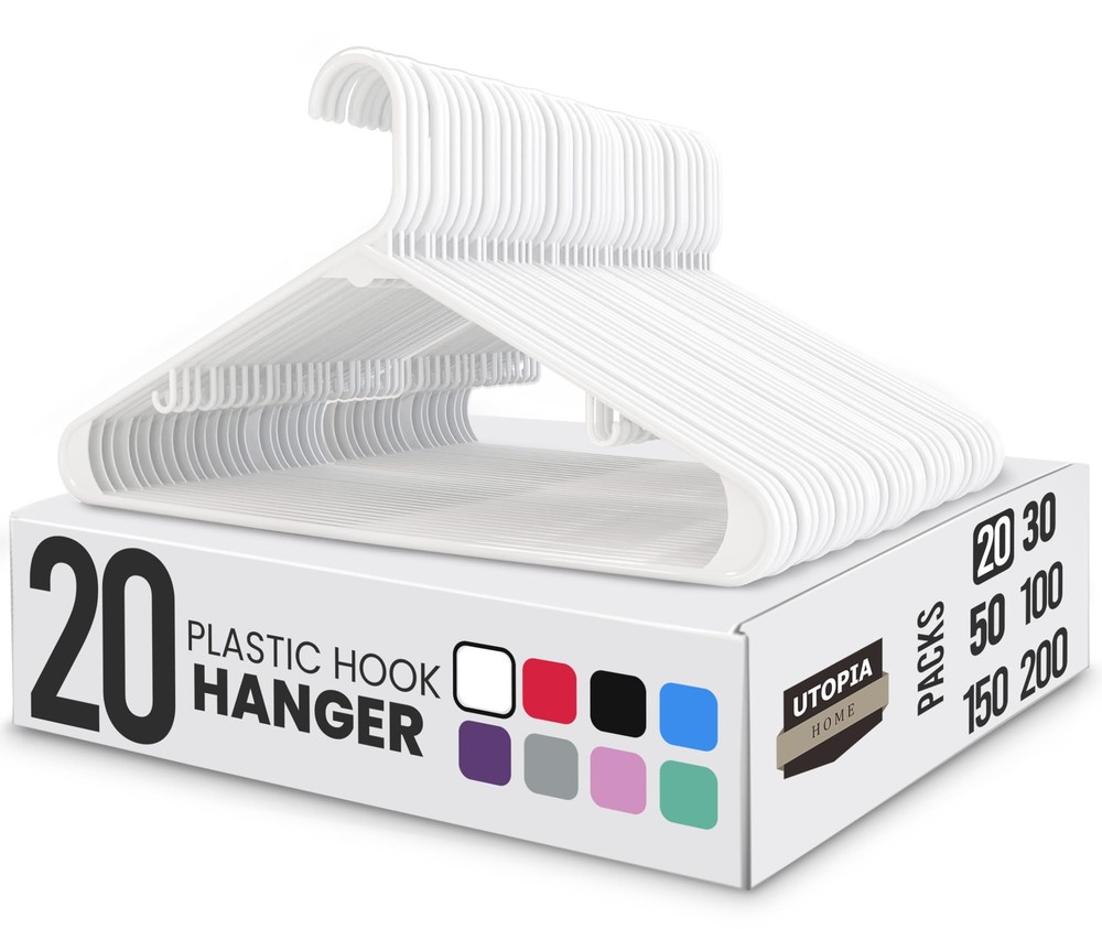Utopia Home Plastic Hangers 20 Pack – Clothes Hanger with Hooks – Durable