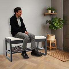 Shoe Storage Bench With Drawer And Shelf For Entryway Black 80cm Faux Leather