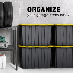 Heavy-Duty Black 12/17/23-Gallon Plastic Storage Bin with Snap Lid