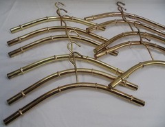VTG MCM 12 Metal Gold Plated Clothes Coat Hangers Heavy Duty Faux Bamboo Brass