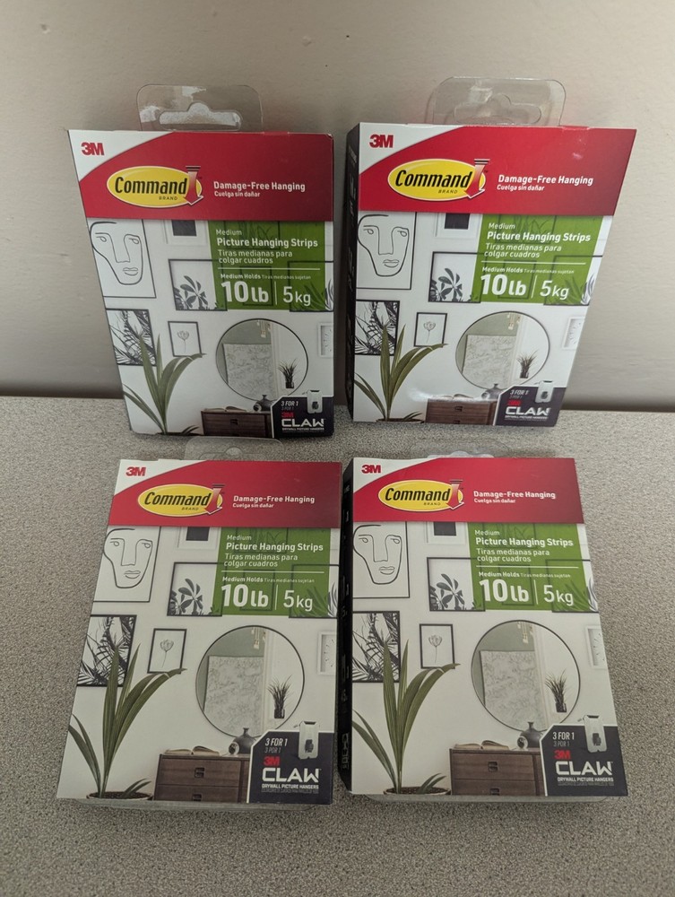 4 Packs Command Picture Hanging Strips 8 Pair Per Kit Medium Holds 10lb 3M Claw