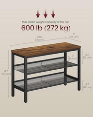VASAGLE 3 Tier Shoe Rack Bench, One Piece 29.5″W Rustic Brown + Matte Black