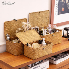 Set of 3 Natural Seagrass Storage Baskets with Lid for Home Organization
